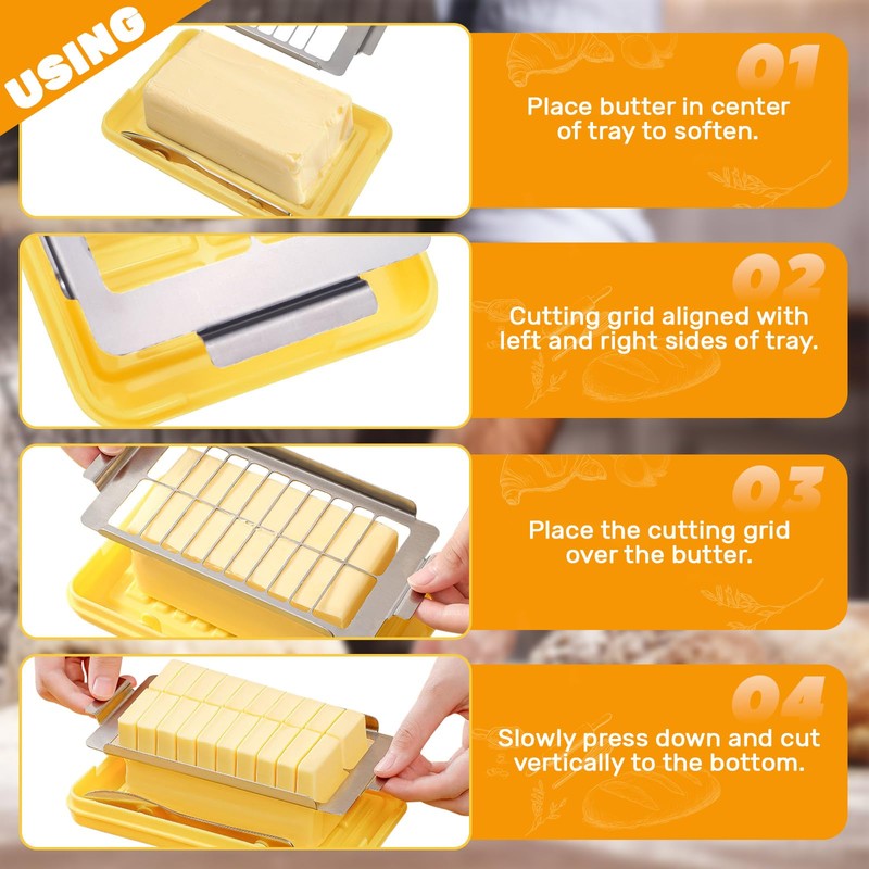 Stainless Steel Butter Slicer Cutter Container with Lid & Fork,