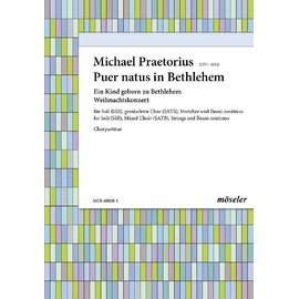 A child is born in Bethlehem: Christmas concerto. soloists (SSB), mixed choir (SATB), strings and basso continuo. Partition de chœur.
