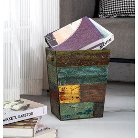 TIMRIS Small Wood Trash Can Wastebasket, Farmhouse Rectangular Garbage Can Waste Basket, Rustic Distressed Boho Wooden Trash Recycling Bin with Metal Handles, Reclaimed Wood Storage Basket (Random)