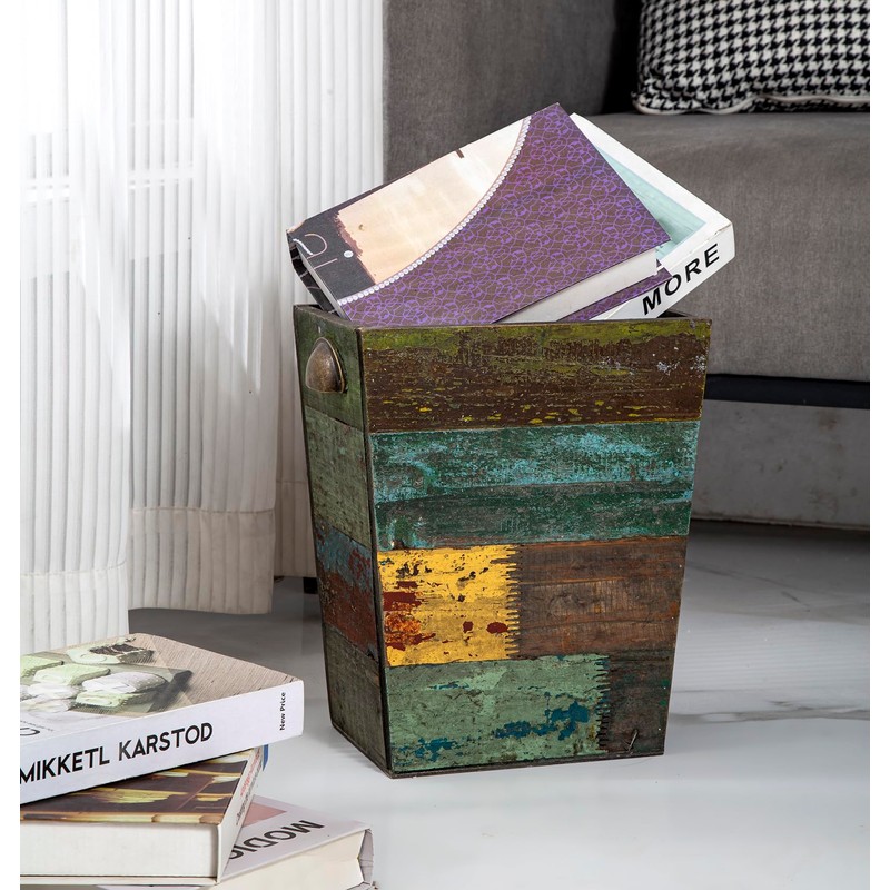 TIMRIS Small Wood Trash Can Wastebasket, Farmhouse Rectangular Garbage Can