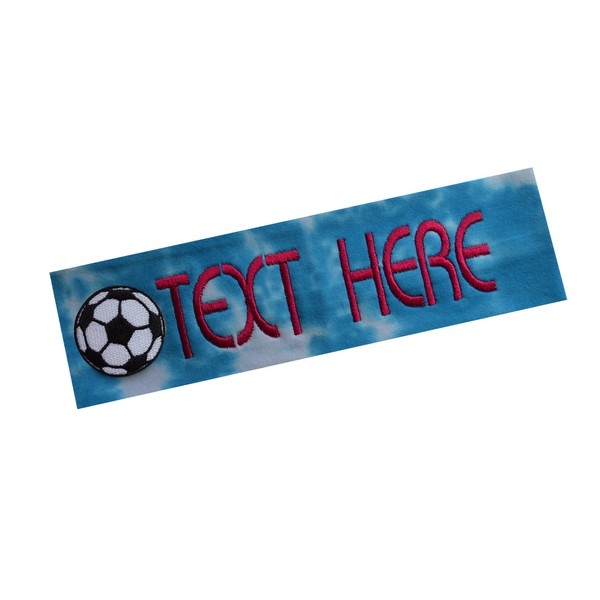 Soccer Ball Headband with YOUR CUSTOM NAME - Embroidered Hand Tie Dyed Cotton Headband (Turquoise Tie Dye)