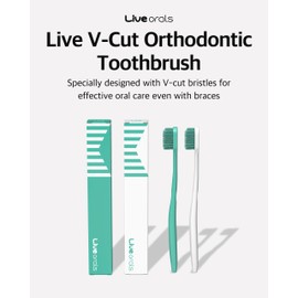 LiveOrals V-Cut Orthodontic Toothbrush(Mint) - Compact Head for Braces, Ergonomic Handle, Deep Cleaning, Gentle Bristles for Brackets and Wires