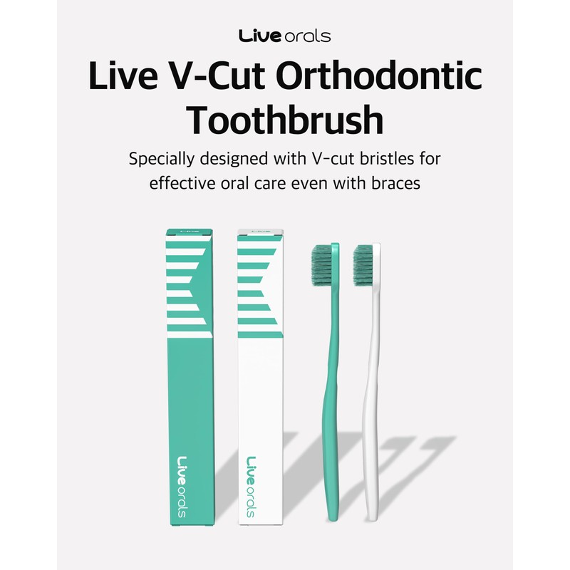 LiveOrals V-Cut Orthodontic Toothbrush(Mint) - Compact Head for Braces, Ergonomic