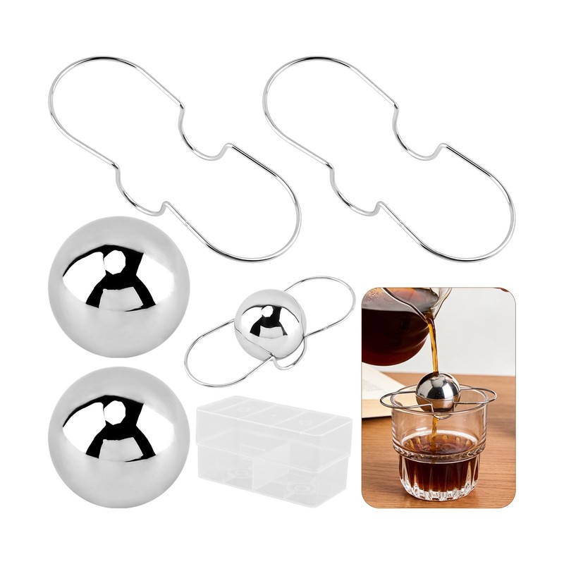 2‑Pack Espresso Cooling Balls Stainless Steel with Stand and Storage