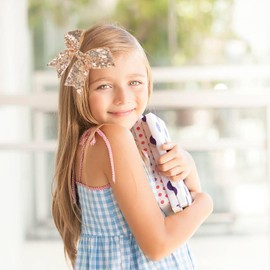 Glitter Cheer Bow Clip - 5 Inch Sequin Hair Bow with Tails for Girls Teen Softball Cheerleader Outfit Uniform -Gold