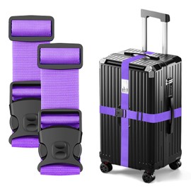 Bilione Luggage Straps 88 inch Adjustable Suitcase Belt, Lockable Against Accidental Opening, Easy to Identify Travel Accessories, Add a Bag Connector (Lucky Purple, 2)