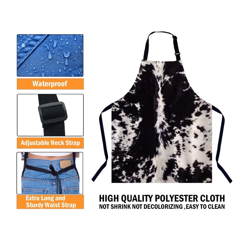 BGBDEIA Cowhide Print Apron Adjustable Neck Bib Apron for Men
