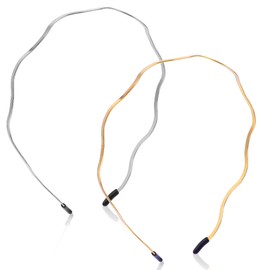 Tyqour Pack of 2 Gold Headbands, Women's Metal Wave Hair Band, Gold, Silver, Thin Headband, Non-Slip Wavy Blonde Headband, Elastic Hair Bands for Outdoor Sports, Fitness, Daily Make Up