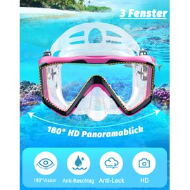 Zeligerstar Adult Snorkeling Set, Improved Diving Mask and Snorkel, Dry Top Snorkel Mask Set, Professional Adult Snorkeling Gear for Swimming Diving Scuba (Transparent) Rose
