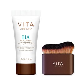 VITA LIBERATA HA Face Tan 50ml & Brush Bundle, Tanning Moisturiser with Hyaluronic Acid, Hydrating Skincare, Sun-Kissed Radiant Glow, Includes Application Blending Brush, Streak Free Result