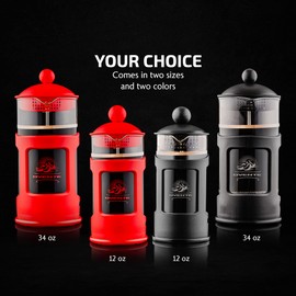 Ovente French Press Coffee, Tea and Espresso Maker, Heat Resistant Borosilicate Glass with 4 Filter Stainless-Steel System, BPA-Free Portable Pitcher Perfect for Hot & Cold Brew 34oz, Black FPT34B