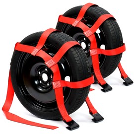 ARMORLOGISTICS Tow Dolly Basket Straps with Flat Hook, 2 Pack Tow Dolly Straps, Fits 14"-17" Tires Wheels, Breaking Strength 10000 lbs, 2" Over Wheel Car Basket Tie Down Strap with Carrying Bag, Red