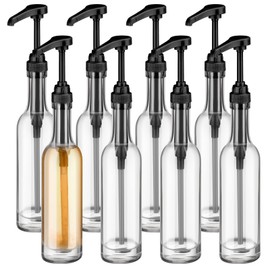 Baderke 8 Pack Glass Coffee Syrup Dispenser Bottles for Bar, 375ml Coffee Pump Dispenser, Glass Syrup Bottle with Pumps, Bar Accessories Clear Bottles(Black)