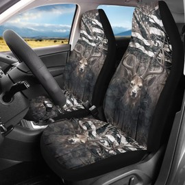 Poceacles Vintage USA Flag Universal Car Seat Covers for Car Truck Sedan SUV 2 Packs, Camo Deer Durable Automotive Front Seat Covers, Breathable Bucket Seat Cover, Protective Car Accessories Interior