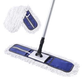CLEANHOME 24" Commercial Dust Mop for Floor Cleaning, Heavy Duty Duster Floor Mop with 59” Extendable Long Handle,Hotel Gym Garage Hospital Household Cleaning Supplies for Hardwood,Marble Floors,Blue