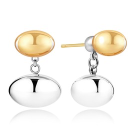 HUGE TOMATO Gold Silver Double Bean Drop Earrings, Mixed Metal Two Tone Earrings for Women, Front and Back Drop Earrings Dangle with S925 Silver Pin for Gift