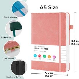 FOCUS DAY Lined Notebook Journals for Women/Men Work, 2 Pack Hardcover Leather Journal Note Book with 100GSM Thick Paper, Notebooks for Office School Supplies, A5 (5.7"x8.4"), Pink & Black