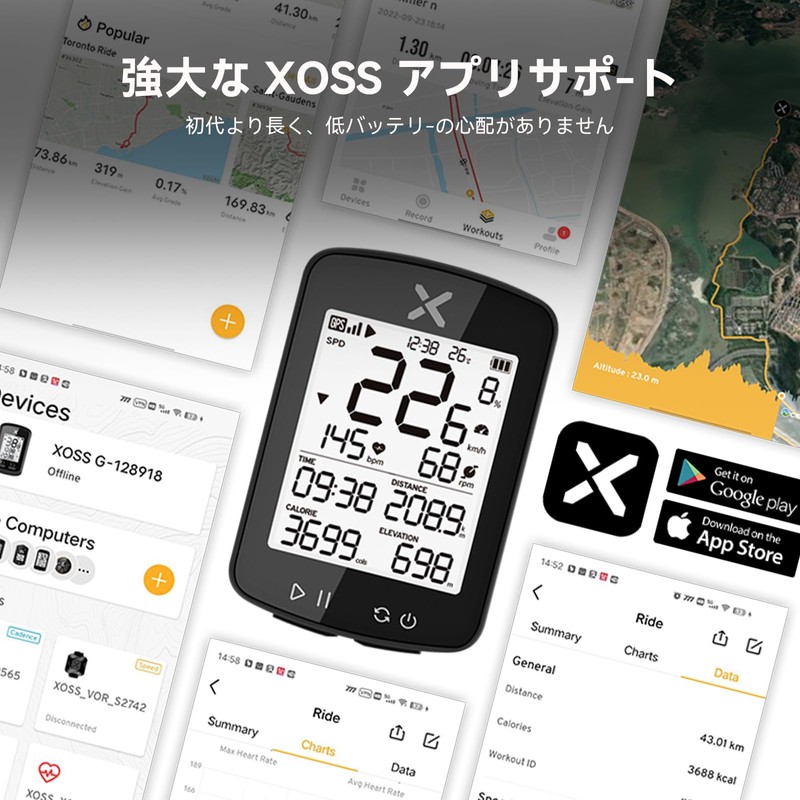 XOSS G+ Gen2 Cycle Computer Set, GPS, Cyon, Mount, Wireless,