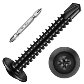 Mywish 200Pcs #8×1-1/4" Black Self Tapping Screws for Metal, 410 Black Metal Screws Oxide Stainless Steel Truss Head Self Drilling Screws High-Strength