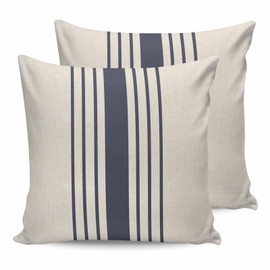 Outdoor Waterproof Throw Pillow Cover Modern Navy Blue White Stripe Decorative Pillows Cushion Covers Retro Linen Texture 2 Pack Pillow Cases for Patio Garden Balcony Couch Sofa 18x18in