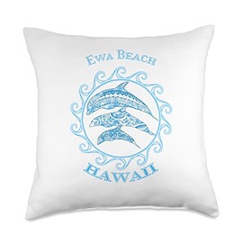 Ewa Beach Hawaii Tribal Dolphins Designs EWA Beach Hawaii Tribal Dolphins Ocean Animals Throw Pillow, 18x18, Multicolor