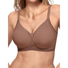 Vertvie Womens Seamless Bras Wireless No Underwire Push Up Bra Full Coverage Racerback Supportive Everyday Bralettes (Coffee,X-Large)