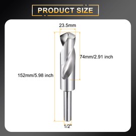 HARFINGTON 23.5mm Drill Bit 1/2" Reduced Shank Round 4241 High Speed Steel Uncoated (Bright) 118° Standard Point for Plastic Wood Copper Aluminum Iron Medium Soft Metal