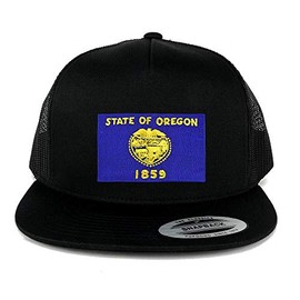Armycrew Oversize XXL New Oregon State Flag Patch 5 Panel Snapback Mesh Cap - Black
