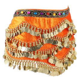 BESPORTBLE Girls Dance Hip Belt Coin Belt Dancing Hip Scarf Wrap Dance Skirt Coin Belt Waist Chain for Women Orange Latin Dance Hip Scarf
