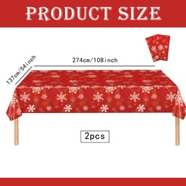 2 Pack Christmas Table Cloth Party,137x274cm Rectangle Large Plastic Red Tablecloth Snowflake Party Tableware Decor,Snowflake Xmas Tablecovers Party for Winter Holiday Xmas Party Dinner Table Cloths