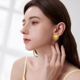 YUJIE Gold Sunburst Studs Earrings for Women Irregular Geometric,18K Gold Plated Minimalist Trendy Jewelry