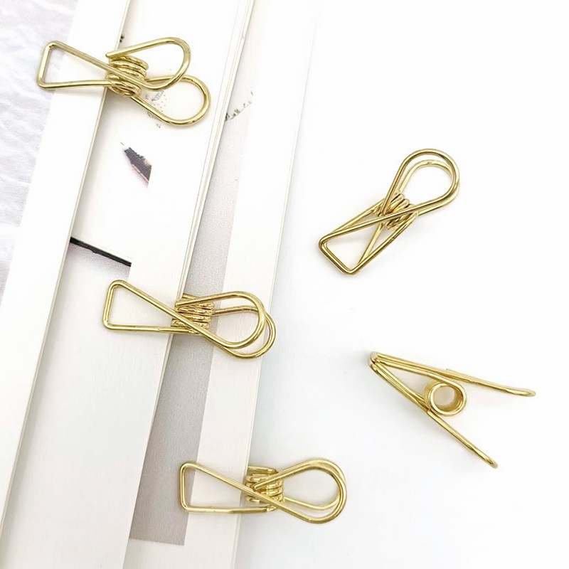 50PCS Small Gold Paper Clips, Multi-Purpose Metal Wire Hollow Invoice