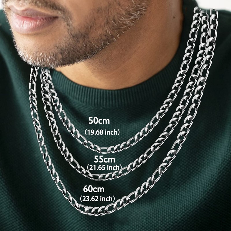 AURSTORE Men's Figaro Chain Necklace Silver-Plated Stainless Steel Length 50