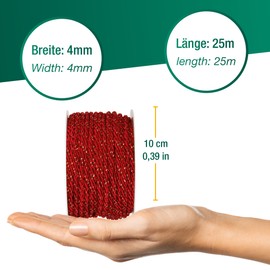 Halbach Seidenbänder Premium Kordel zweifarbig | Breite 4mm Länge 25m | made in Germany & Öko-Tex zertifiziert | glitzernde Satinkordel aus Acetat | Farbe: rot/gold