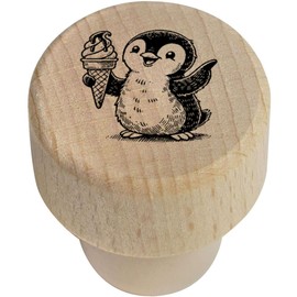 19mm 'Penguin with Ice Cream Cone' Wooden Bottle Stopper/Cork (BS00030983)
