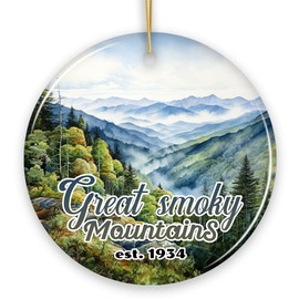 Artistic Great Smoky Mountains Ornament, Ceramic Tennessee Travel Souvenir and Gift (Circle)