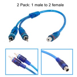 OUHL RCA Y Adapter Connector 2 Pack(2 Female to 1 Male) and 2 Pack(1 Female to 2 Male), Car Audio RCA Splitter Adapter Cable, Blue (4 Pack)