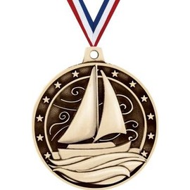 Crown Awards Gold Sailboat Medals - 2" 3D Sailing Award Medals with Neck Ribbon - 5 Pack