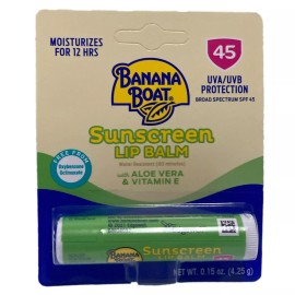 Banana Boat Sunscreen Lip Balm with Vitamin E and Aloe, SPF 45, Exp 12/2026 - 1 Stick