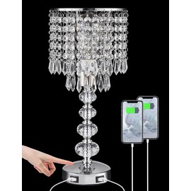 Crystal Table Bedside Lamp Touch Control, 3-Way Dimmable and Bulb Included, Acaxin Small Nightstand Lamp with 2 USB Charging Ports, Decorative Tabletop Lamp for Bedroom, Living Room and Guest Room