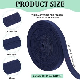 BENECREAT 20 m Plain Folded Bias Binding Tape Hem Tape, 14 mm Wide, Prussian Blue, for Sewing Garments, Sewing, Piping, Quilting