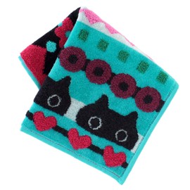 Atsuko Matano 181005-0010-01 Towel Handkerchief (Blue) [100% Cotton] Women's Cat Hand Towel, 9.8 inches (25 cm)