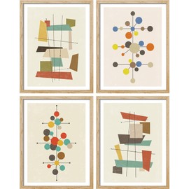 SIGNWIN Framed Mid-Century Modern 1960s Vintage Nordic Polygons Wall Art, Set of 4 Abstract Geometric Wall Decor Prints, Nature Wilderness Wall Décor for Living Room, Bedroom - 11"x14" Natural