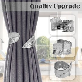 Curtain Tiebacks Clips Window Treatments Tie Backs Holders for Home Office Decorative Rope Holdbacks Metal Feather Curtain Tiebacks for Living Room Coffee Shop (2 Pack) (Silver)