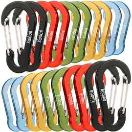 Booms Fishing CC1 Carabiner, Small, Set of 20, Stylish, Aluminum Alloy, Ultra Lightweight, Rust Free, Carabiner, For Outdoor Use, Fishing, Camping, 5 Colors (Black, Red, Green, Yellow, Blue)