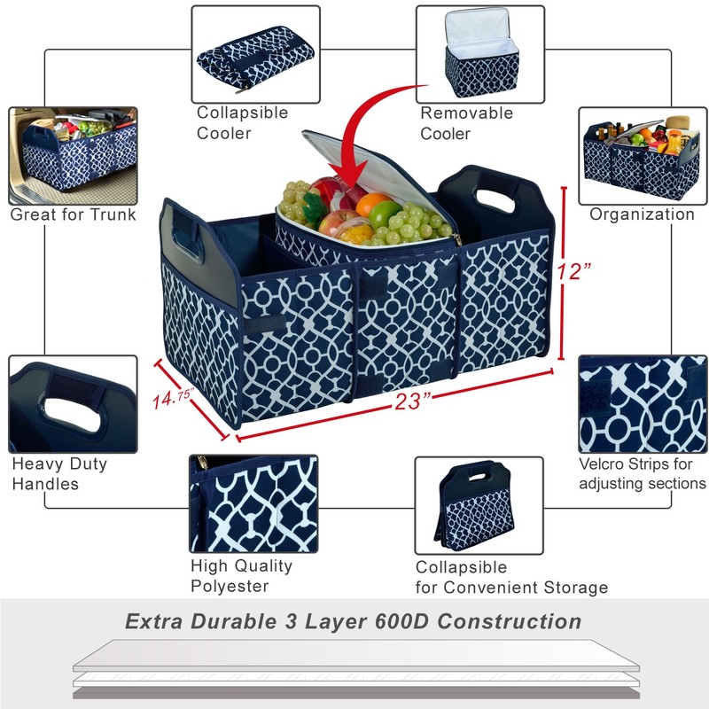Picnic at Ascot 3 Section Folding Trunk Organizer- with Removable
