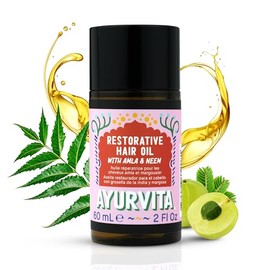 Hair Oil - Amla & Neem Restorative Hair Care – Indian Hair Oil For Dry Damaged Hair and Growth – For Men & Women - Amla For Hair Strengthening - Neem To Prevent Dryness & Dandruff - 2 fl oz