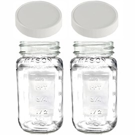 JARMING COLLECTIONS Glass Regular Mouth 24 oz Mason Jars with Lids & Bands - BPA Free Plastic Storage Lids - Made in USA - 24oz Mason Jars Regular Mouth 24 oz with Lids - Set of 2