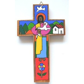 Wood Cross Latin American Cross. 25 cms Painted by hand Cross. Wooden Cross. Classroom Cross