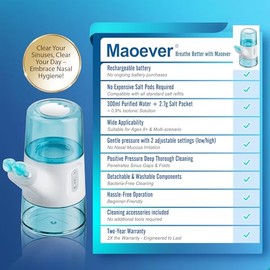 Sistema de irrigación nasal – Máquina de enjuague sinusal con tanque de agua dual, recolección automática de desechos y flujo de agua ajustable – Lava